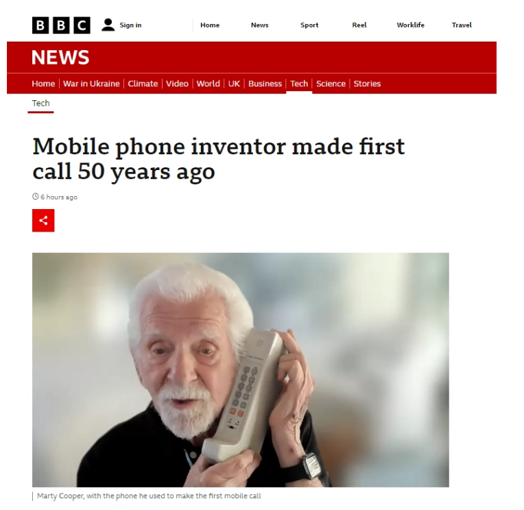 50 年前的今天,人类用手机打出了第一通移动电话